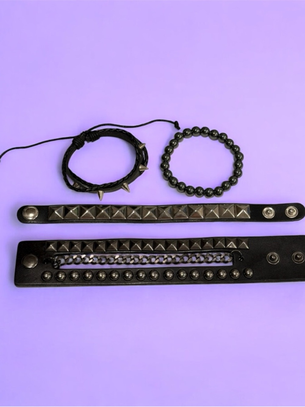 5 pc Set Multi-Layer Studded Bracelet Set New β Punk Rock Spiked, Rivet